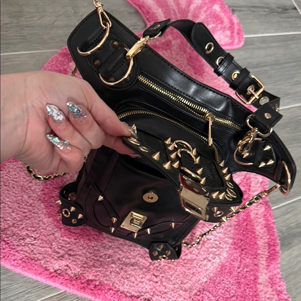 Black and Gold Studded Women's Bag - Picture 3 of 4